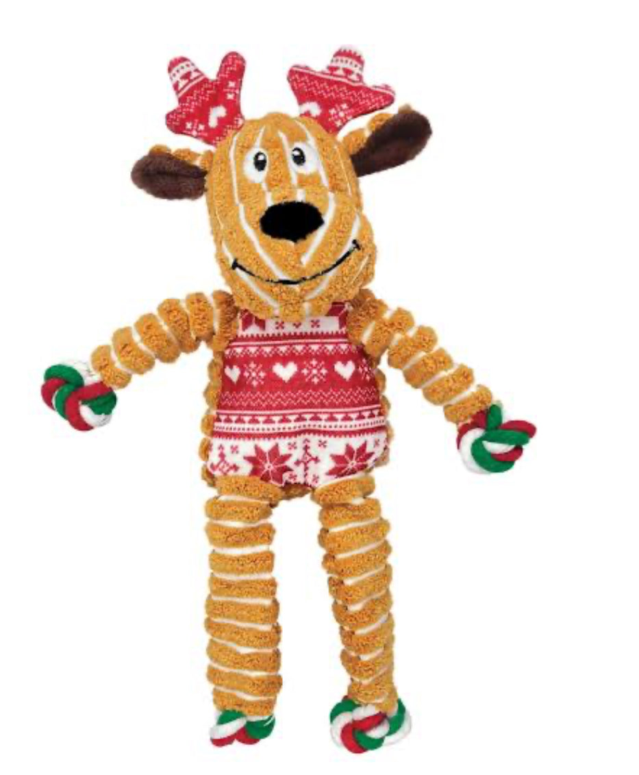 KONG Christmas Floppy Knots Reindeer Dog Toy S-M colour chosen at random (red or green)