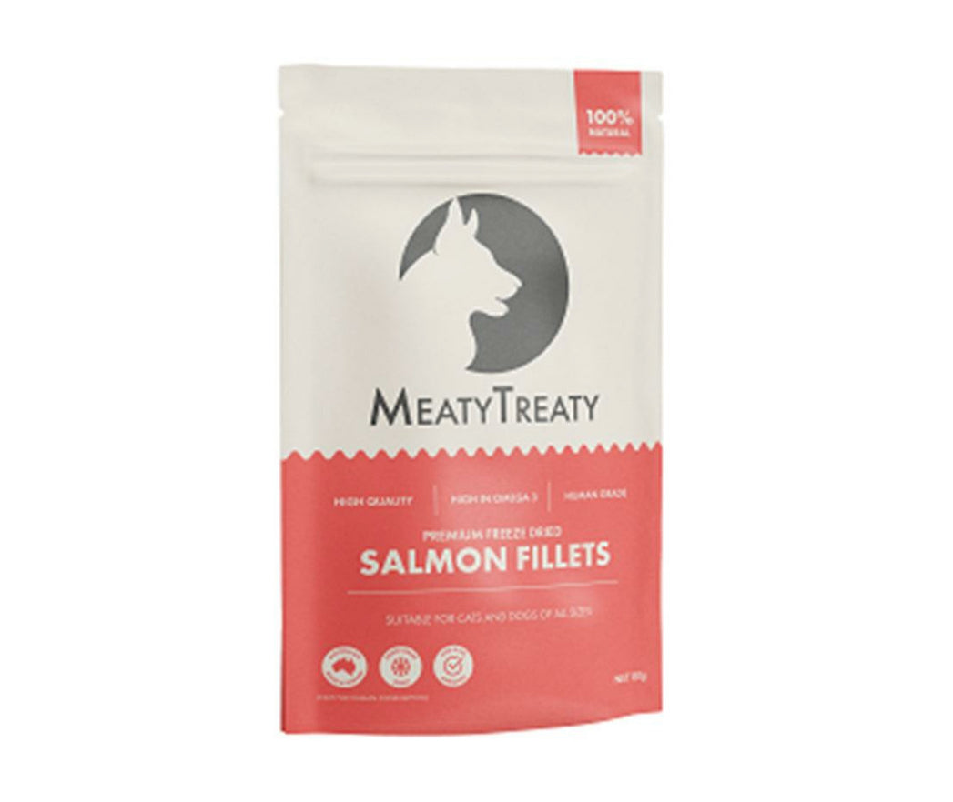 MEATY TREATY PREMIUM FREEZE DRIED CATS & DOGS TREAT SALMON FILLET 80G