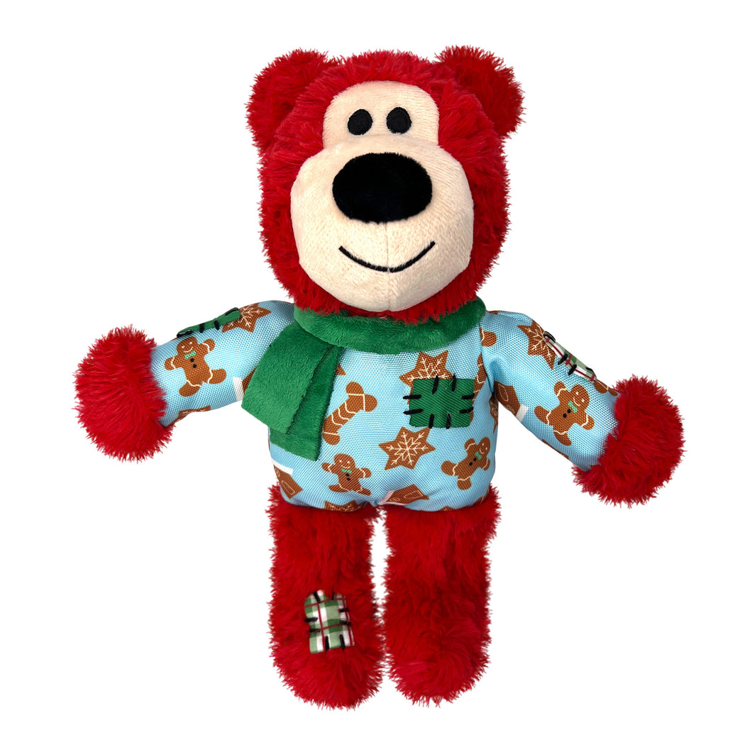 KONG Christmas Holiday Wild Knots Bear - Snuggle Plush Dog Toy - Sm/Med