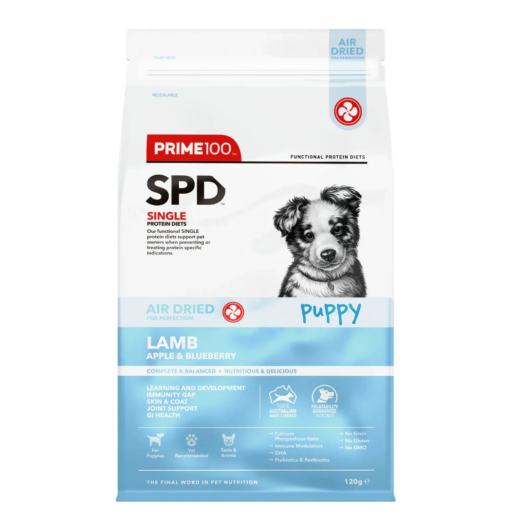 Prime100 SPD Air Dried Lamb, Apple and Blueberry Puppy Dry Dog Food 120g